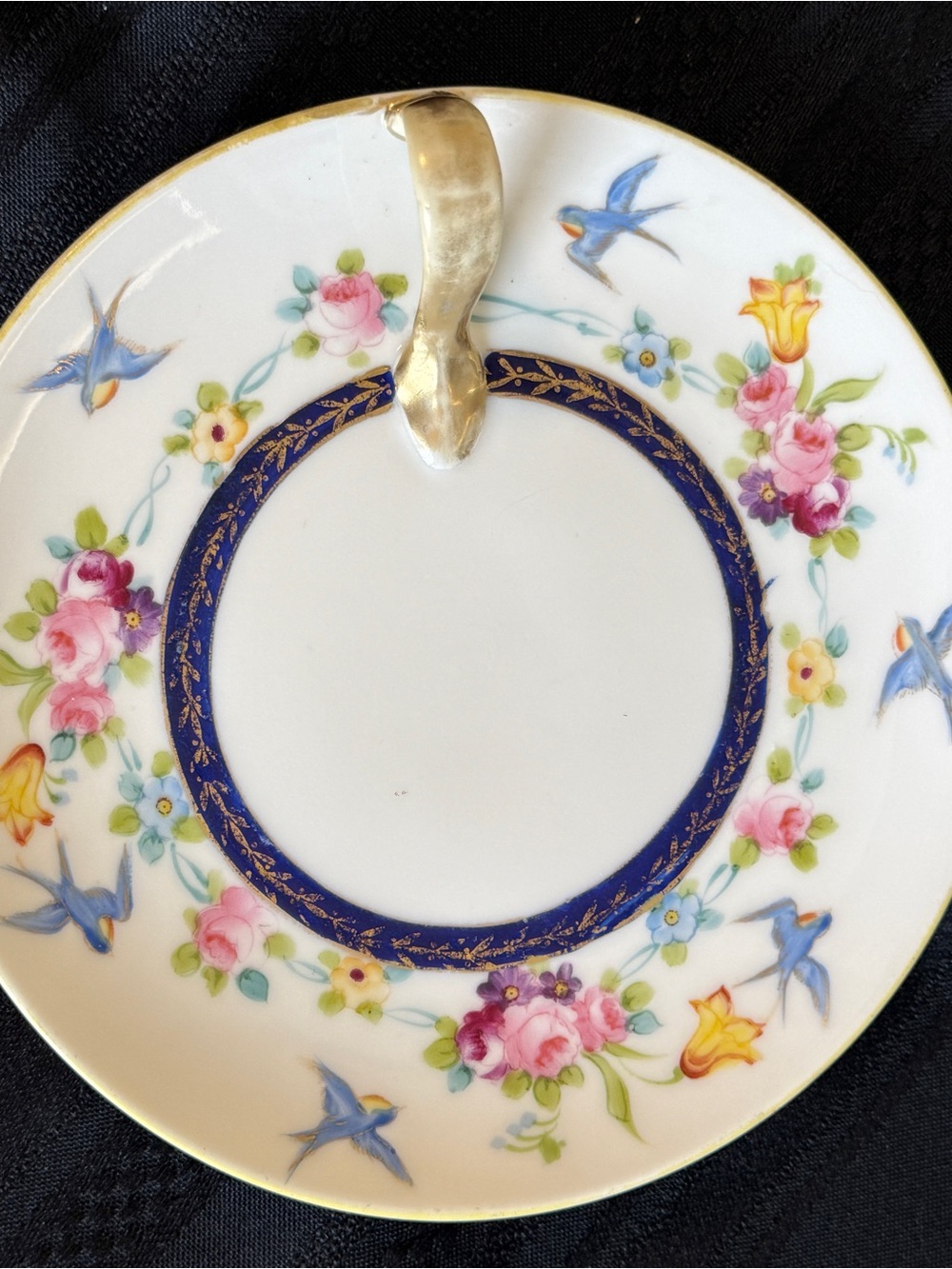 Antique Noritake hand painted lemon dish center bluebirds 1914-1918 m wreath